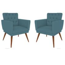 Kit 02 Poltrona Decorativa Pés Palito Nina Encosto Estilo Capitonê Azul Turquesa Kit 02 Poltrona Decorativa Pés Palito Nina Encosto Estilo Capitonê Azul Turquesa