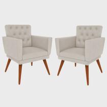 Kit 02 Poltrona Decorativa Pés Palito Nina Encosto Estilo Capitonê Bege