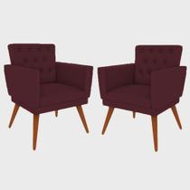 Kit 02 Poltrona Decorativa Pés Palito Nina Encosto Estilo Capitonê Bordo