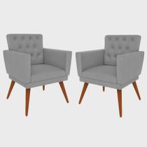 Kit 02 Poltrona Decorativa Pés Palito Nina Encosto Estilo Capitonê Cinza