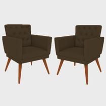 Kit 02 Poltrona Decorativa Pés Palito Nina Encosto Estilo Capitonê Marrom