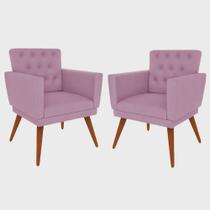 Kit 02 Poltrona Decorativa Pés Palito Nina Encosto Estilo Capitonê Rosa Bebê