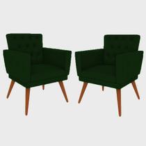 Kit 02 Poltrona Decorativa Pés Palito Nina Encosto Estilo Capitonê Verde