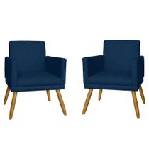 Kit 02 Poltrona Decorativa Pés Palito Nina Estilo Matelassê Azul Marinho - DS Estofados
