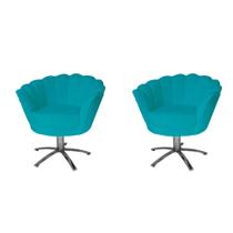 Kit 02 Poltrona Decorativa Pétala Base Giratória belo tok - Suede Azul Turquesa