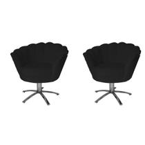 Kit 02 Poltrona Decorativa Pétala Base Giratória belo tok - Suede Preto