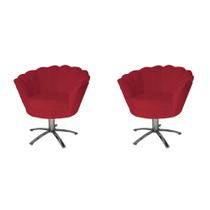 Kit 02 Poltrona Decorativa Pétala Base Giratória belo tok - Suede Vermelho