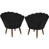 Kit 02 Poltrona Decorativa Pétala belo tok - Suede Preto