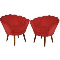 Kit 02 Poltrona Decorativa Pétala belo tok - Suede Vermelho