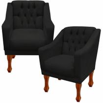 Kit 02 poltrona decorativa sala recepção quarto grecia - sintetico preto