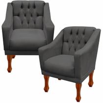 Kit 02 poltrona decorativa sala recepção quarto grecia - suede cinza escuro