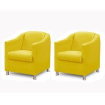 Kit 02 Poltrona Decorativa Tilla Suede Amarelo - Ma Belle Decor