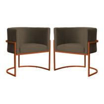 Kit 02 Poltrona Decorativas Luana Base em Metal Bronze Linho - MALTA DECOR