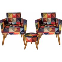 Kit 02 Poltrona Decorativas Nina E Puff Triângulo Colorido Kit 02 Poltrona Decorativas Nina E Puff Triângulo Colorido