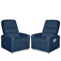 Kit 02 Poltrona Do Papai Reclinável Confortável Suede Azul marinho