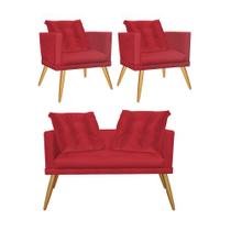 Kit 02 Poltrona e Namoradeira Sofá Milena Confort Com Almofada Sala Recepção Escritório Consultório Pé Caramelo Suede Vermelho - DAMAFFÊ MÓVEIS Kit 02 Poltrona e Namoradeira Sofá Milena Confort Com Almofada Sala Recepção Escritório Consultório Pé Caramelo Suede Vermelho - DAMAFFÊ MÓVEIS
