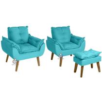 Kit 02 Poltrona E Puff Opala Suede Azul Turquesa Smf Decor