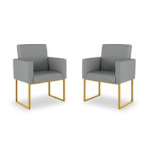 Kit 02 Poltrona Industrial Linho 3 Cores- Base Ferro Dourado