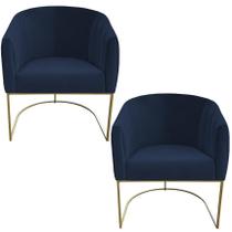 Kit 02 Poltrona Julia com base de ferro Sala de estar Escritório Recepção Clinica Suede Azul Marinho - D'Classe Decor