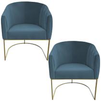 Kit 02 Poltrona Julia com base de ferro Sala de estar Escritório Recepção Clinica Suede Azul Turquesa - D'Classe Decor