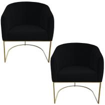 Kit 02 Poltrona Julia com base de ferro Sala de estar Escritório Recepção Clinica Suede Preto - D'Classe Decor