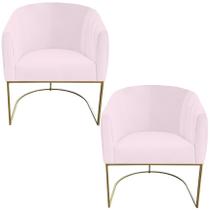 Kit 02 Poltrona Julia com base de ferro Sala de estar Escritório Recepção Clinica Suede Rosa Bebê - D'Classe Decor