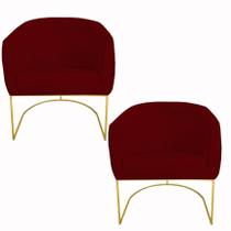 Kit 02 Poltrona Julia com base de ferro Sala de estar Escritório Recepção Clinica Suede Vermelho - D'Classe Decor