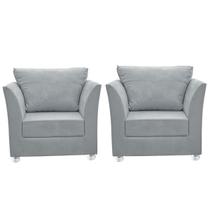 Kit 02 Poltrona Lisboa Decorativa Suede Cinza Claro -CASA DA POLTRONA
