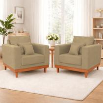 Kit 02 Poltrona Living Suede Base Madeira Sala Recepção Kit 02 Poltrona Living Suede Base Madeira Sala Recepção