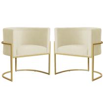 Kit 02 Poltrona Luana Base Metálica Suede Marfim - Vallisa Decor