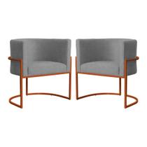 Kit 02 Poltrona Luana Luxo Suede Cinza Base Bronze - FM