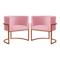 Kit 02 Poltrona Luana Sala de Estar Suede Base Ferro Bronze