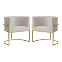 Kit 02 Poltrona Luana Sala de Estar Suede Base Ferro Dourado