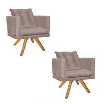 Kit 02 Poltrona Lucia Confort Base Giratória Caramelo Com Almofada Sala Recepção Escritório Suede Bege - KDAcanto Móveis Kit 02 Poltrona Lucia Confort Base Giratória Caramelo Com Almofada Sala Recepção Escritório Suede Bege - KDAcanto Móveis