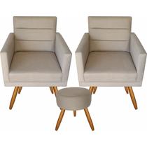 Kit 02 Poltrona Luxo Decorativas Nina E Puff Suede Bege Kit 02 Poltrona Luxo Decorativas Nina E Puff Suede Bege