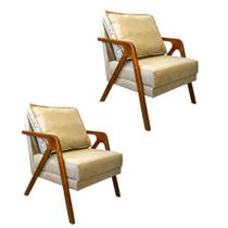 Kit 02 Poltrona Marilia Sala De Estar Suede Bege - Hellen Decor