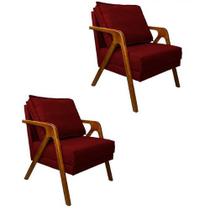 Kit 02 Poltrona Marilia Sala De Estar Suede Bordô - Hellen Decor Kit 02 Poltrona Marilia Sala De Estar Suede Bordô - Hellen Decor