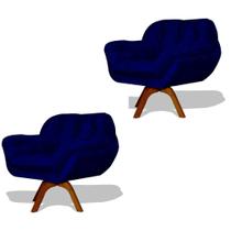 Kit 02 Poltrona Miami Base Giratória Decorativa Suede Azul Marinho - Hellen Decor