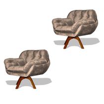 Kit 02 Poltrona Miami Base Giratória Decorativa Suede Bege - Hellen Decor