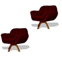 Kit 02 Poltrona Miami Base Giratória Decorativa Suede Bordô - Hellen Decor