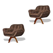 Kit 02 Poltrona Miami Base Giratória Decorativa Suede Capuccino - Hellen Decor