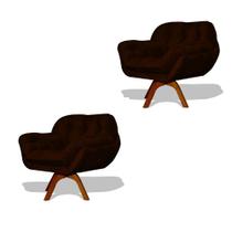 Kit 02 Poltrona Miami Base Giratória Decorativa Suede Marrom - Hellen Decor