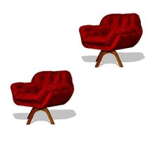 Kit 02 Poltrona Miami Base Giratória Decorativa Suede Vermelho - Hellen Decor