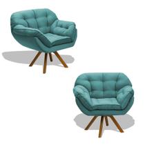 Kit 02 Poltrona Miami Cadeira Base Giratória Salão Escritorio Consultório Amamentação Suede Veludo Turquesa