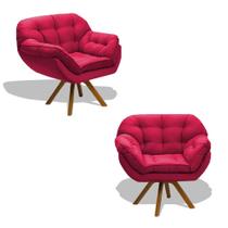 Kit 02 Poltrona Miami Cadeira Base Giratória Salão Escritorio Consultório Amamentação Suede Veludo Vermelho