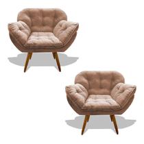 Kit 02 Poltrona Miami Cadeira Pés Palitos Salão Escritorio Consultório Amamentação Suede Veludo Bege Escuro