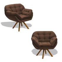 Kit 02 Poltrona Miami Cadeira Robusta Base Giratória Fibra Silicone Sala Estar Clínica Recepção Veludo Cookie