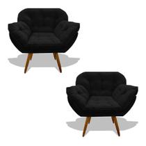 Kit 02 Poltrona Miami Cadeira Robusta Pés Palitos Fibra Silicone Sala Estar Clínica Recepção Veludo Preto