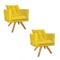 Kit 02 Poltrona Milena Confort Base Giratória Carvalho Com Almofada Sala Recepção Escritório material sintético Amarelo - DAMAFFÊ MÓVEIS Kit 02 Poltrona Milena Confort Base Giratória Carvalho Com Almofada Sala Recepção Escritório material sintético Amarelo - DAMAFFÊ MÓVEIS