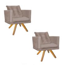 Kit 02 Poltrona Milena Confort Base Giratória Carvalho Com Almofada Sala Recepção Escritório material sintético Bege - DAMAFFÊ MÓVEIS Kit 02 Poltrona Milena Confort Base Giratória Carvalho Com Almofada Sala Recepção Escritório material sintético Bege - DAMAFFÊ MÓVEIS